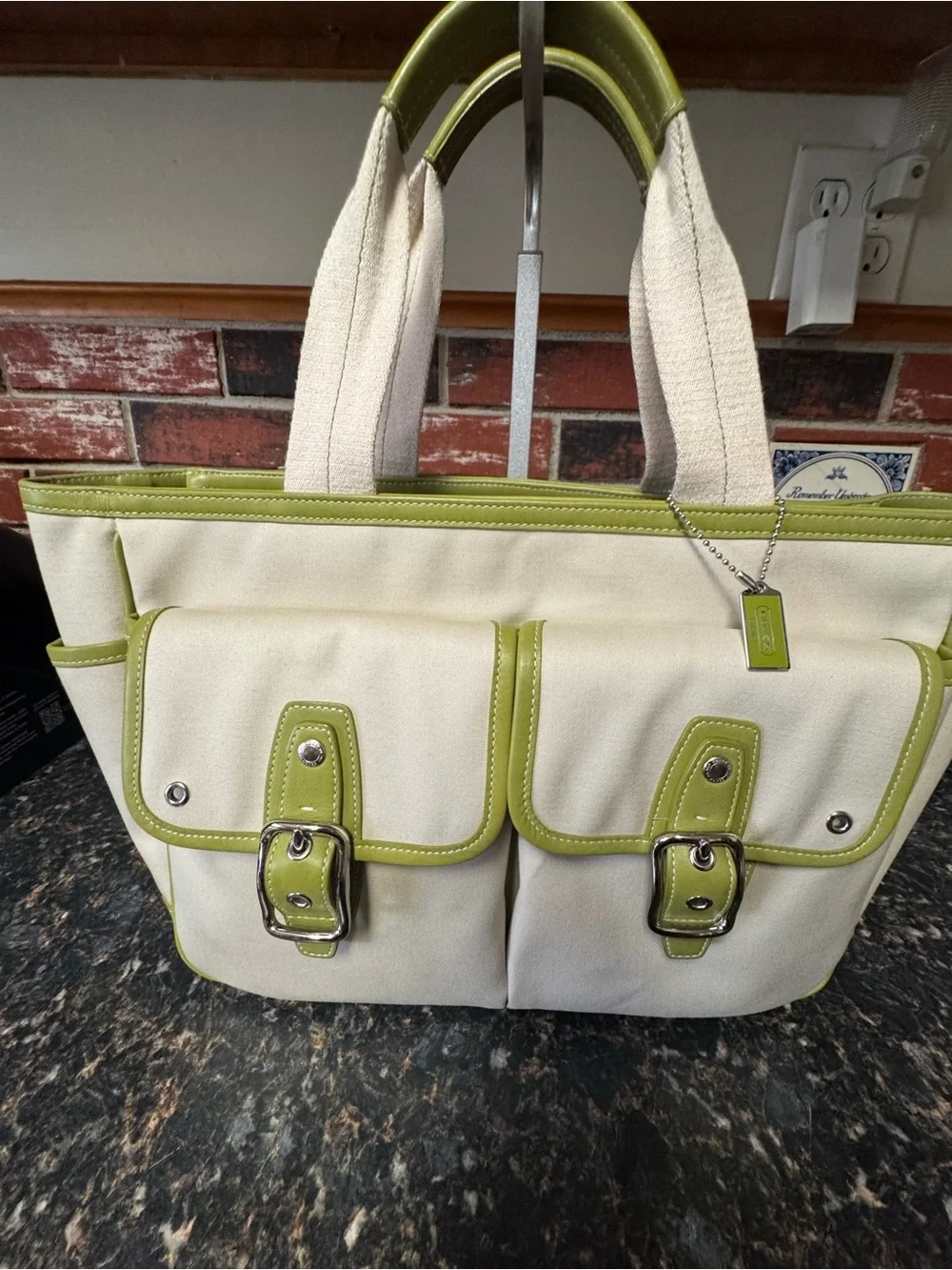 Coach Hampton Garden Tote + Matching Field Wristlet Set Lime Green Y2K